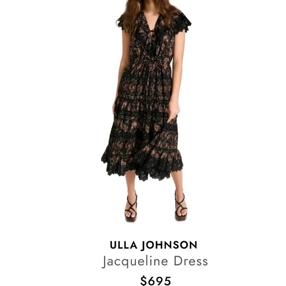 Ulla Johnson Jacqueline 8 Black Floral Pleated Cocktail Evening Midi Dress - Picture 14 of 14